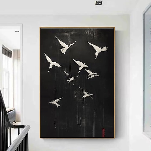 handgemachtes originales Ölgemälde mit fliegendem Vogel auf Leinwand, abstrakte Tier-Wandkunst für die Inneneinrichtung mit gespanntem Rahmen ohne Innenrahmen Image