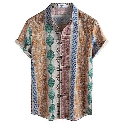 Retro Vintage Boho 1970er Hemd Hawaiihemden Hippie Gestreift Herren Halloween Karneval Musikfestival Strandurlaub Retro-Mottoparty Erwachsene Hemd Image