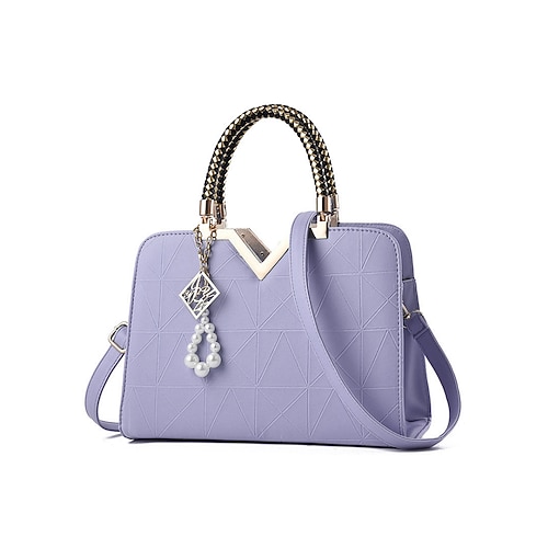 Damenhandtasche aus Kunstleder mit Perlenanhänger – elegante geometrische Tragegriffe und Umhängetasche fürs Büro, den täglichen Weg zur Arbeit und formelle Anlässe