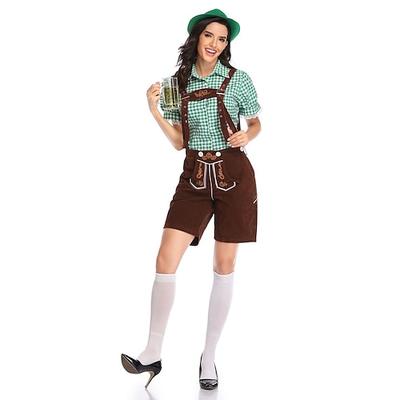 Karneval Oktoberfestbier Kostüm Outfits Lederhosen Hemd Bayerisch München Wiesn Damen Karneval Bier Festival Stoff im traditionellen Stil Image