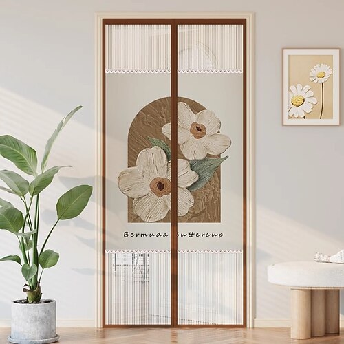 Blumen Magnetische Fliegengittertür schwerer Bildschirmtür-Mesh mit Magneten Privatsphäre Türvorhang mit Vollrahmenband automatische Schließung einfach zu installieren Image
