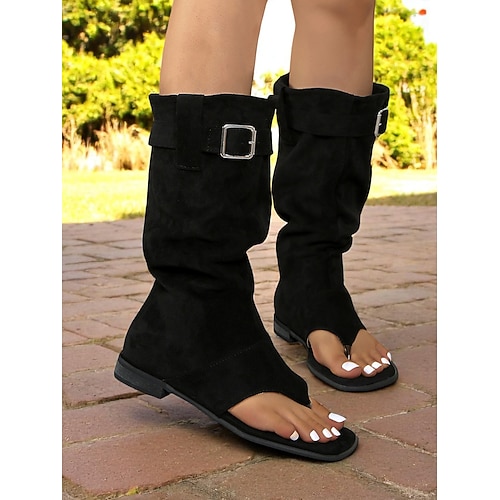 Damenstiefel im Gladiator-Stil aus braunem Wildleder mit Zehenring – flache Sohle, verstellbare Schnalle, Boho-Stil für Sommer-Roadtrips Image