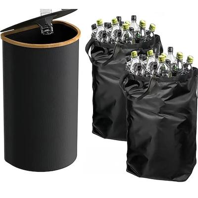 Pfandflaschen Sammelbehälter Recyclingbehälter für die Küche im Innenbereich, 100 l faltbarer D-förmiger Mülleimer mit Bambusrahmen, Oxford-Gewebe, herausnehmbaren Polyester-Innentaschen Image