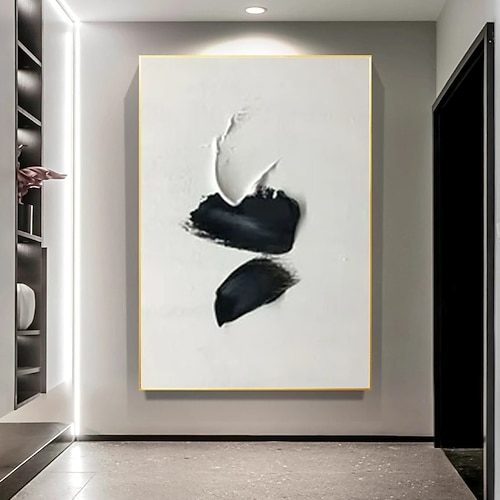 schwarz-weißes Ölgemälde handgemachte Wandkunst 3er-Set abstrakte Malerei auf Leinwand handgemalte Textur moderne Malerei Wandkunst moderne abstrakte Malerei Wandkunst Wanddekoration Image