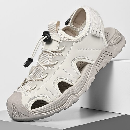 Herrensandalen – weiße Outdoor-Wassersport-Sandalen mit verstellbaren Riemen und atmungsaktivem Mesh für Wander-, Strand- und Sommerabenteuer Image