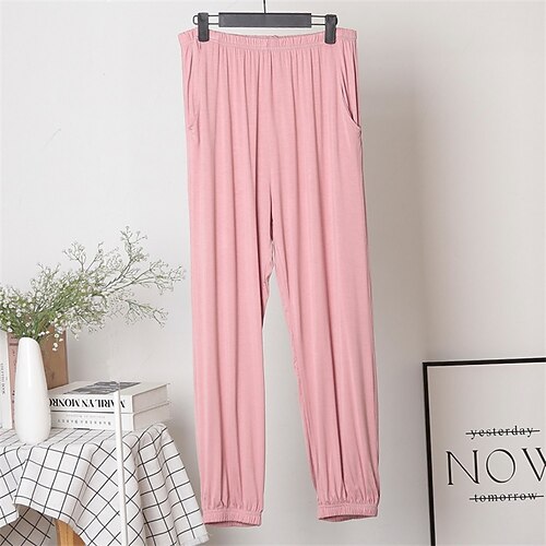 Herren Freizeitkleidung Lounge Hose Einfarbig Mode Klassisch Lässig Heim Täglich Bett Baumwolle Komfort Atmungsaktiv Weich Hose Elastischer Bund Frühling Herbst Hellrosa Schwarz Image