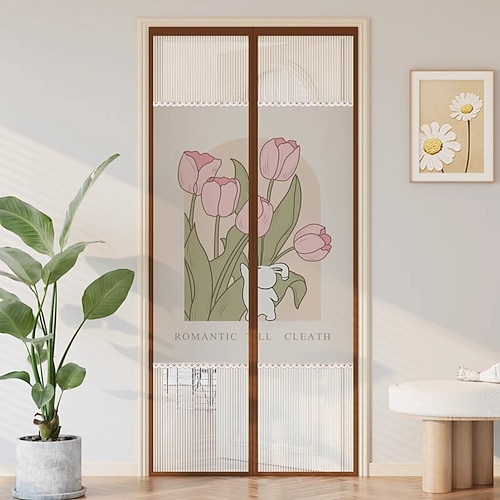Blumen Magnetische Fliegengittertür schwerer Bildschirmtür-Mesh mit Magneten Privatsphäre Türvorhang mit Vollrahmenband automatische Schließung einfach zu installieren Image