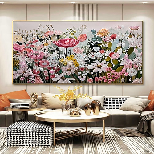 Mintura handgefertigte Ölgemälde mit Blumenlandschaft auf Leinwand, Wandkunst, Dekoration, modernes abstraktes Bild für die Inneneinrichtung, gerolltes, rahmenloses, ungedehntes Gemälde Image