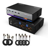 TESmart HDMI KVM Switch KEF16 3 Monitors 2 Computers 4K@60Hz USB 3.0 KVM Switch Triple Monitor 2 Ports HDMI Support EDID 1G Ethernet Hotkey Switch Audio&Microphone for Gaming & Home Office