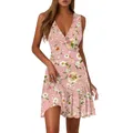 Femmes d'été sans manches Sexy Wrap col en V robe d'été florale Mini robe dames décontracté mode col en v sans manches robe imprimée florale
