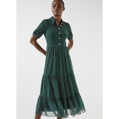 Rumi Pine Grove & Birch Pindot Relaxed Tiered Dress, Dark Green