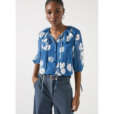 Rumi China Blue & Birch Frill Collar Block Print Blouse Multi, Multi
