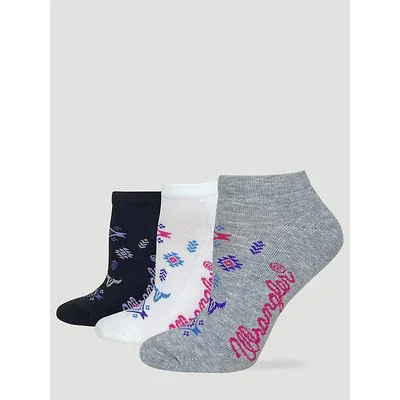 Wrangler Womens Southwestern Low Cut Socks 3-pack Light Grey/White Size M