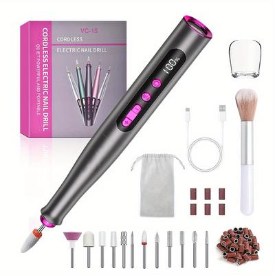 TEMU 1set Multifunctional Nail Care Set Nail Polish Grinder, Nail File 0-35000 Rpm Low Vibration, Nail Cuticle Tool Set Image