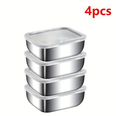 TEMU A Set Of 4/5/6 Stainless Steel Food Storage Containers With Lids, Ideal For Picnics, Meal Prep, Fridge Organization, And Kitchen Essentials, Requiring No Electricity And Safe For Food Contact. Image