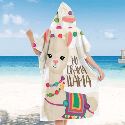 TEMU Open 1pc Microfiber Beach Towel Hooded Bathrobe Featuring Alpaca Designs, Ideal For And Durability During Swimming And Travel. Image