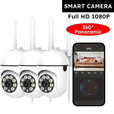 TEMU 3pcs Ease Life 1080p Security Camera Outdoor 360° View Pan/tilt Camera For Outside With Color Night , Motion Detection, 2-way Talk, 2.4ghz Wi-fi, Memory Card & Cloud Service Y108, Wired Image