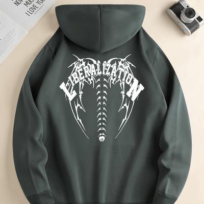 "TEMU Men's Edgy Black Hooded Sweatshirt With "" & Snake Design - Casual Drawstring Hoodie With Kangaroo Pocket, Polyester-spandex , Machine Washable For Fall/winter, Hoodies For Guys" Image