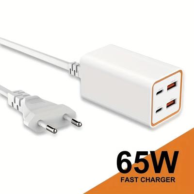TEMU 100w 65w Usb C Laptop Charger, 4-port Gan Charger Station, Fast Charging For /air, 152.4cm Detachable Extension Cord, For Iphone 16/15 Pro Series, For Galaxy S24/s23 For Ipad Pro Image