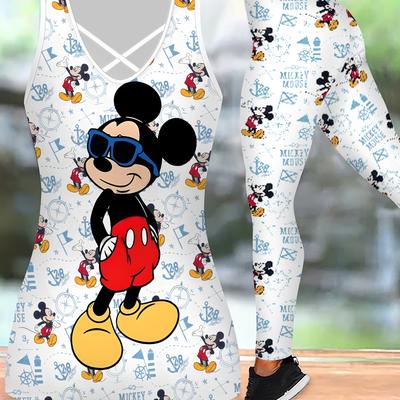 TEMU Summer Fashion Women's Set Cool Print Fashion Glasses High-design Strap Top And Long Pants Outfit Image