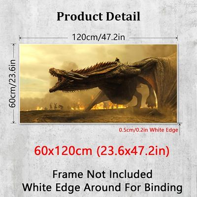 TEMU Dragon-themed Canvas Art Print - , Waterproof Wall Decor For Living Room, Bedroom, Office & More - Perfect Gift For Movie Fans Image