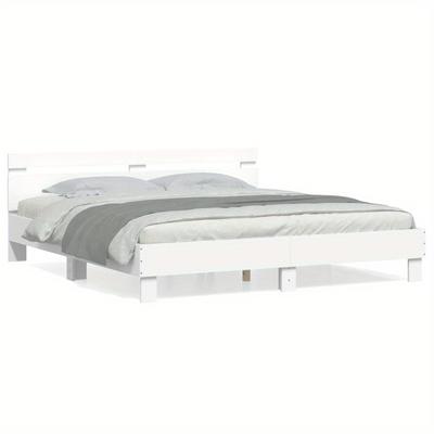 TEMU White Wooden Bed Frame With Headboard - 180x200cm, , Easy , Construction, Under-bed Storage, Modern Bedrooms Image