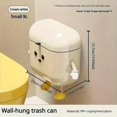 TEMU 1pc Cute Cartoon Hanging Trash Can With Lid, Bathroom Trash Can Large Capacity Living Room Kitchen Wall Hanging With Lid Clamp Creative Trash Can Image