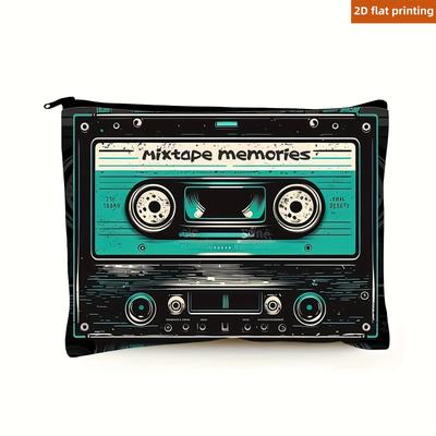 "TEMU 2d Flat Printing Vintage " Unusual" 80s Cassette Tape Makeup Bag Gift For Music Lovers, Tsa-approved Zipper Pouch With Retro Design, Hand Washable, Mixed Colors" Image