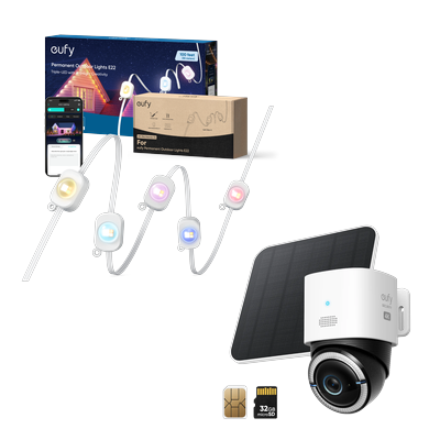 4G LTE Cam S330+Outdoor Lights E22（100ft/30m）+ 50ft/15m Extension Kit