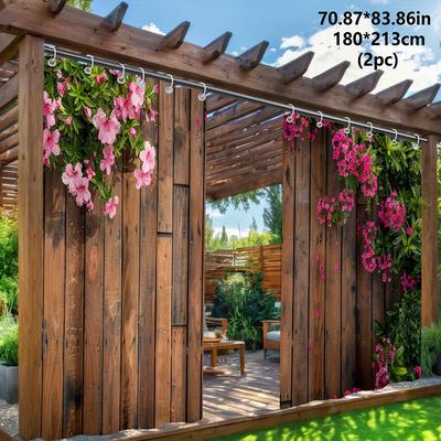 TEMU Open 2pcs Outdoor Curtain Brown Board Flower Sunshade Curtain Yard Curtains Garden Curtain, Suitable For Courtyard Garden, Outdoor , Patio, Porch, Balcony, Garage Door Decorative Outdoor Curtains Image