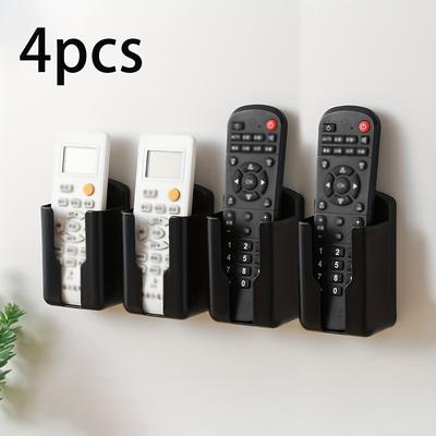 TEMU 4pcs Black Wall-mounted Remote Control Organizer - Plastic Storage Holder For Tv, Ac, And Office Supplies With Polished Finish, Space-saving Design, And Image