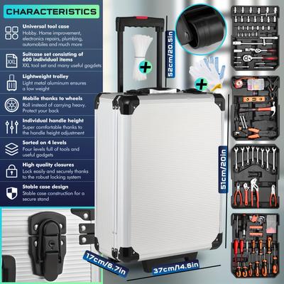 TEMU Tool Box, Tools Box, Tool Set 600pcs, Professional Quality Tools, Tool Trolley Includes Universal Knife Combination Pliers Tool Box Set Rolling Case Image