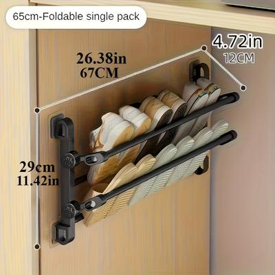 TEMU Space-saving Wall-mounted Shoe Rack With Metal Material | Multi-tier Design For Shoes And Slippers | Without Drilling | -efficient Solution For Homes, Bathrooms, And Dormitories Image