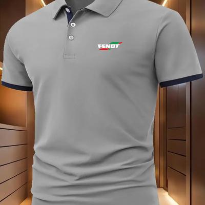 TEMU Men's Fendt 2025 Shirt - Blue With Colorful Logo, Casual Summer Sportswear, Comfortable & Breathable, Regular Fit, Button-up, Casual Sportswear | Casual Shirt | Image