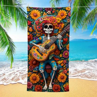 TEMU Ultra--dry Beach Towel With Of The Dead Skeleton Guitarist & – High Absorbency, Machine Washable, Swimming, Travel, Yoga, And , Beach Towel Image
