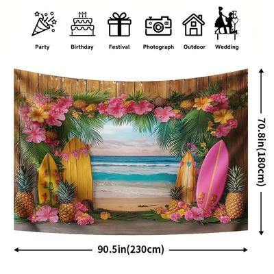 TEMU 1pc Backdrop, Polyester Flamingo & Surfboard Wall Decor, No Electricity Needed, Ideal For Party Decoration & Photo Booth Props Image