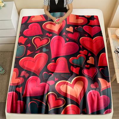 TEMU Contemporary Flannel Fleece Blanket With Red , Polyester, Non-woven Weave, Soft, High Quality, No Pilling, No Shedding, Reversible For All , - 200-250g Lightweight Throw Image