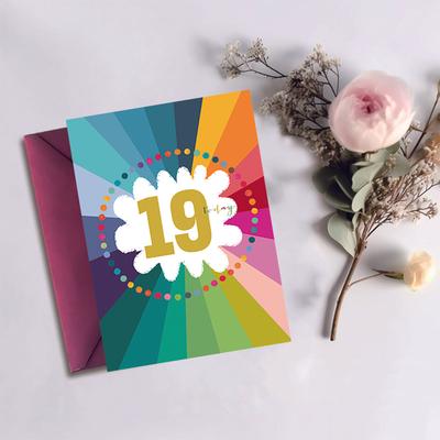 "TEMU Vibrant 19th Birthday Card With Stripes & - "19 Today" Yellow Text Background - Ideal For Family & Celebration, Funny Birthday Cards" Image
