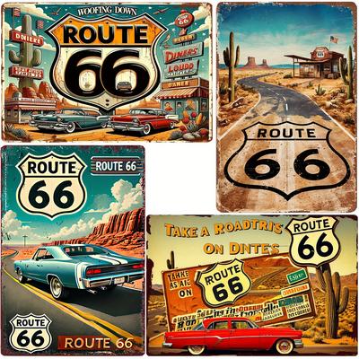 TEMU 4pcs Vintage Metal Wall Sign, & Retro Diner Theme, 12x8 Inch, Rustic Americana Style, Iron Plaque, Use Without Electricity, Wall Hanging, For Garage, Home, Bar, Cafe Decor Image