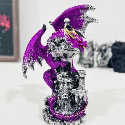 TEMU Unique Purple Resin Dragon Castle Statue - Intricately For Home, Office, Garden, And Gifts, Fantasy Lovers, Indoor & Outdoor Use, Dragon Decor Image