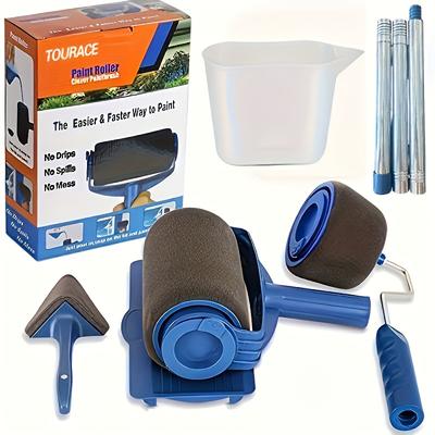 "TEMU 27",1pc Paint Roller Set With Stick - Diy Room Makeover, Including Drip-proof Tray, 2 Tools, 3 Drums With Blue Handles, And 2 Trays - Painting, Wall Paint Rollers" Image