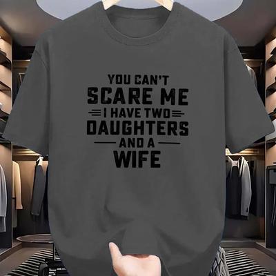 "TEMU Men's Casual Crew Neck T-shirt With "you Scare Me" Print, 100% Polyester Knit Fabric, Stretch, Regular Fit, Summer Geometric-pattern Tee, Outdoor , Gift Idea" Image