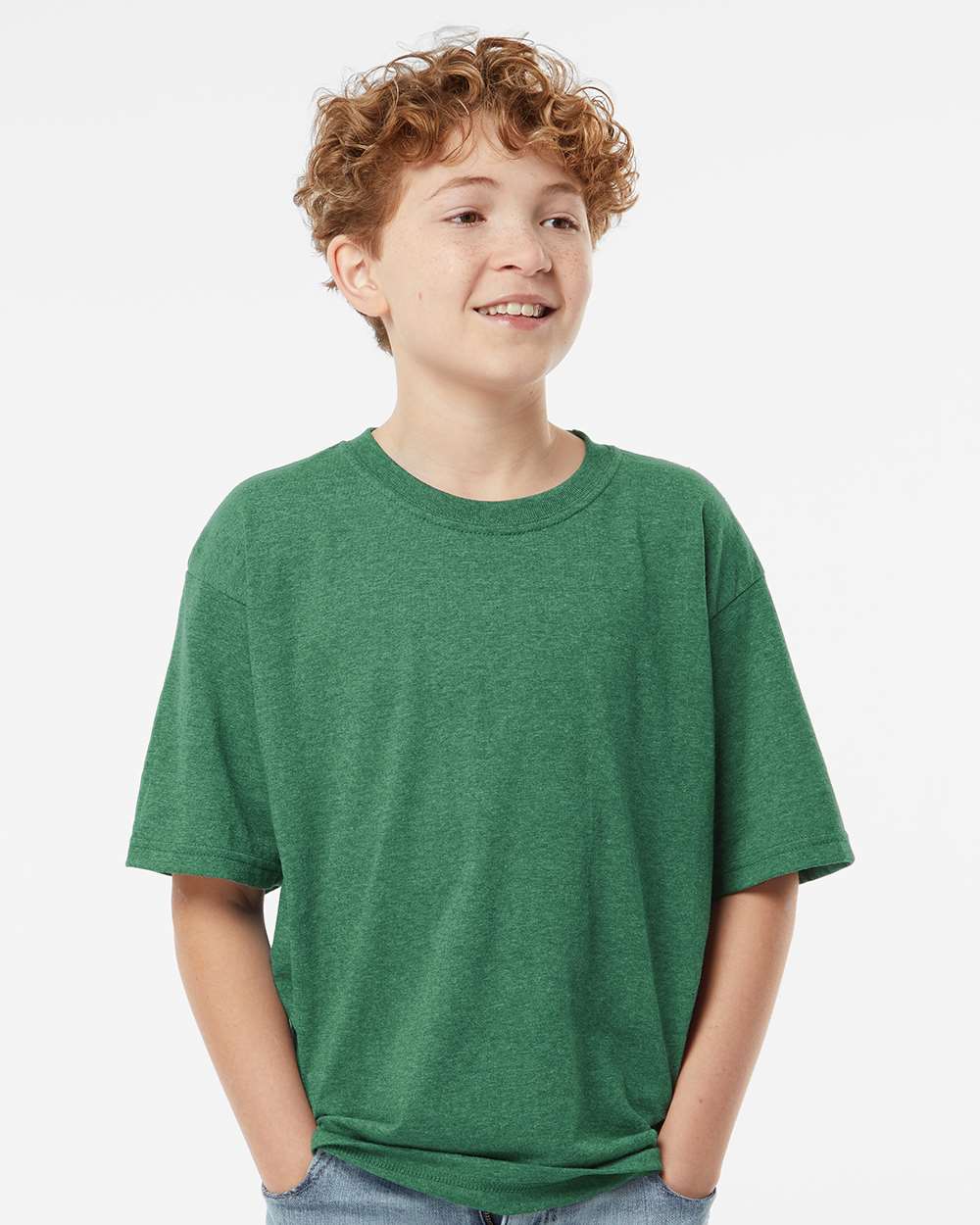 M&O MO4850 Youth Gold Soft Touch T-Shirt in Heather Kelly Green size XL | Cotton 4850