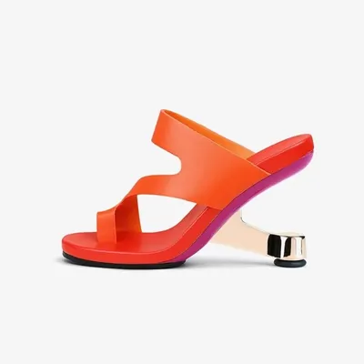 Woman Summer Slippers European Strange Heel Genuine Leather Modern Sandals One Strap Ladies Sexy HeelsFashion Show Unique Shoes