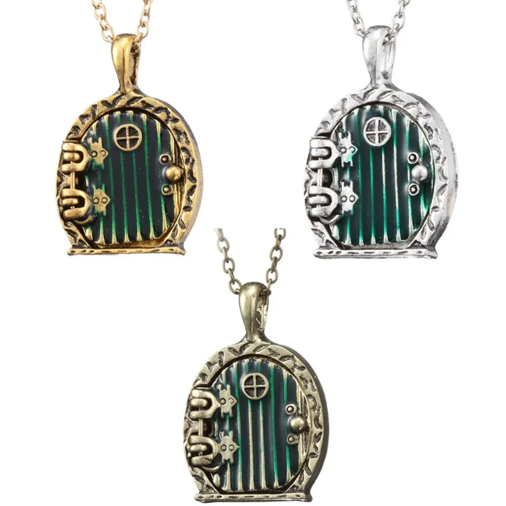 Film Charm Grüne Tür Medaillon Offene Anhänger Halskette Für Männer Frauen Vintage-Schmuck Geschenk Herr Gleichen Ring Zwerg Haus Tür Halsketten Image
