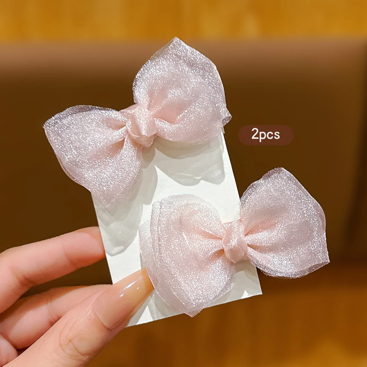 2 niedliche rosa Mesh-Haarspangen mit Schleife, geeignet für den täglichen Haarschmuck Image