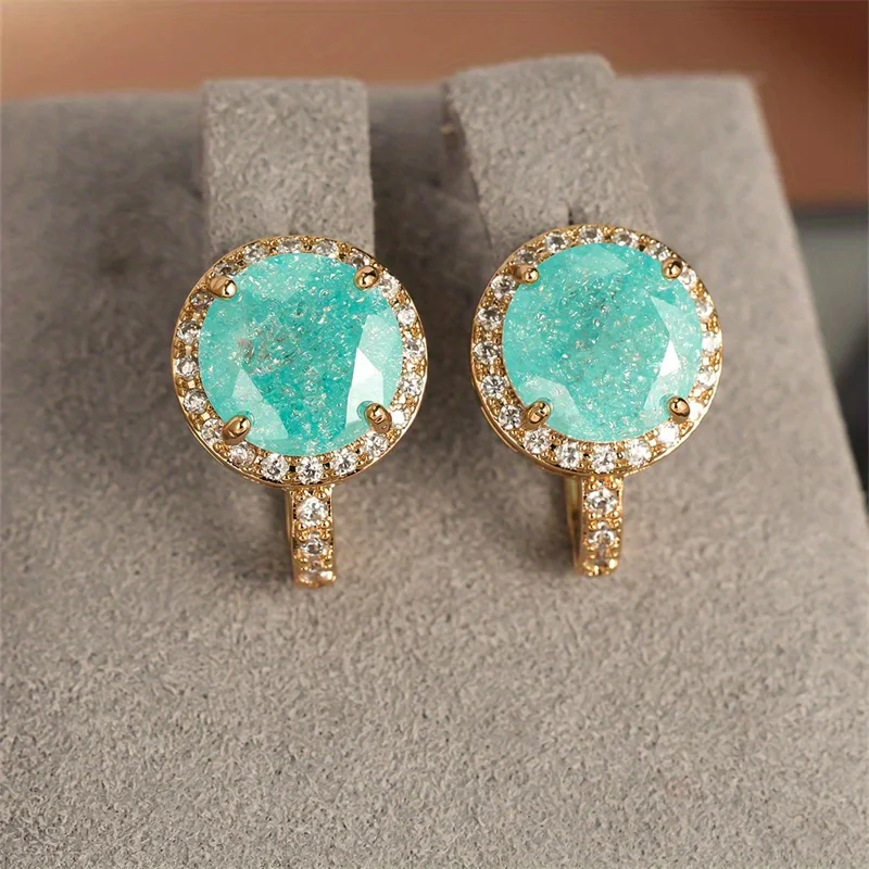 Charming Cute Exquisite Green Zircon Round Earrings for Women Vintage Fashion Minimalist Wedding Jewelry Bridal Accessories Image