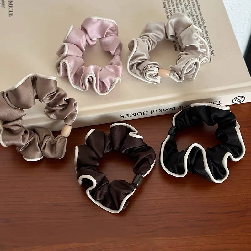 2 teile/satz Satin Haar gummis Haar gummi weißer Rand weicher Stoff elastisches Haarband grundlegende tägliche Kopf bedeckung Frauen Haarschmuck Image