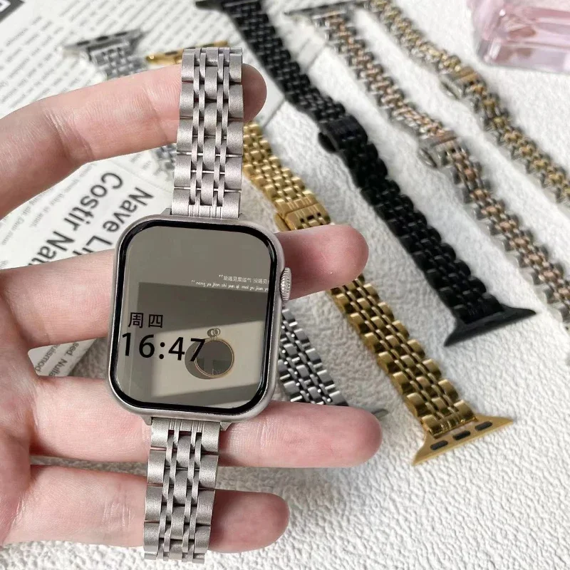 Damen-Metall-Slim-Armband für Apple Watch 10, 9, 8, 7, 41 mm, 45 mm, 46 mm, Edelstahlarmband, iWatch Ultra2, 49 mm, 6, 5, 4, 44 mm, 40 mm Band Image