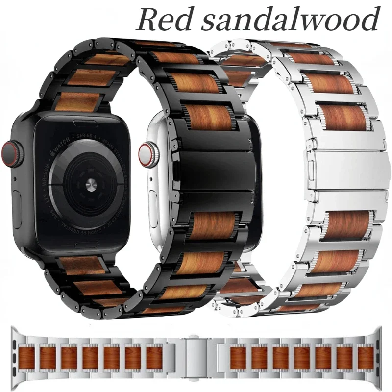Holz + Metallarmband für Apple Watch Band Ultra/2 49 mm 10 42 mm 46 mm Edelstahl iWatch 9 8 7 6 5 4 SE 45 mm 41 mm 44 mm 40 mm 38 mm Image